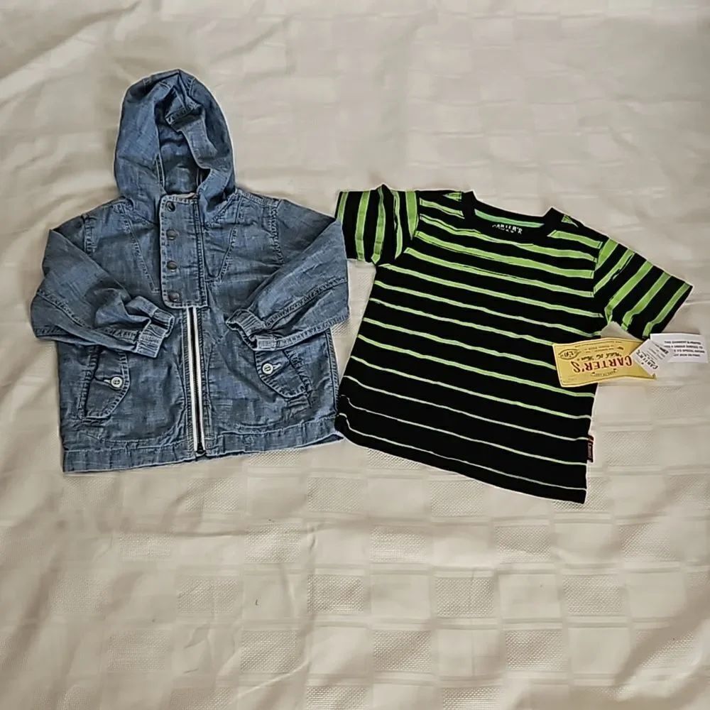 Gap Toddler Boy's Bundle Jacket & Carter's T-shirt Light Blue Washed Size 3